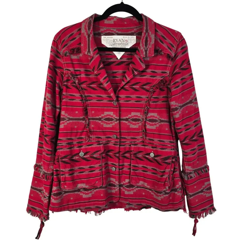 Ryan Michael Beacon Blanket Jacket Womens S Ruby Gray Boho Western Cowgirl Rodeo